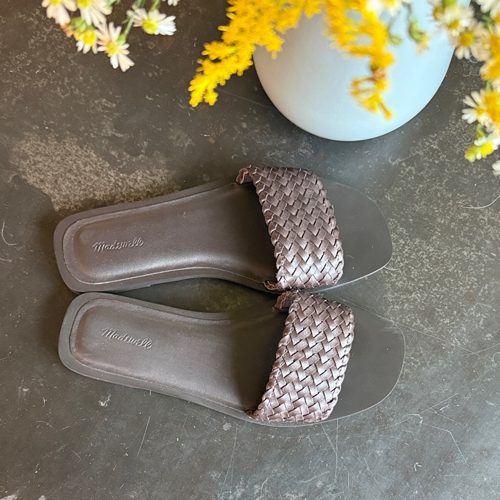 Madewell Cora Slide Sandal in Woven Brown Leather 7.5 Women’s - Picture 2 of 4